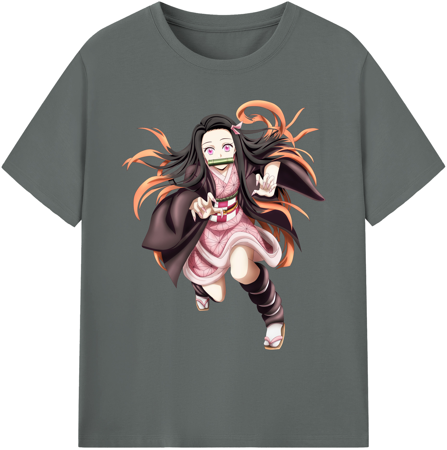 （画像用） 鬼滅の刃（きめつのやいば）竈門 禰󠄀豆子／かまど ねずこ Kamado Nezuko 綿100％ メンズ半袖Tシャツ｜肌触りやわらか＆通気性